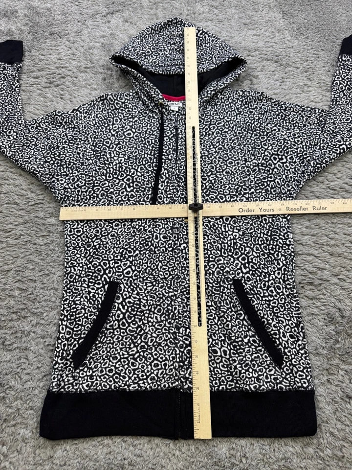 DKNY Hoodie Women Small Animal Leopard AOP Full Zip Fleece Sweatshirt Sweater - Image 4 of 4
