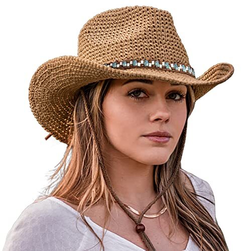 Straw Cowboy Hats for Men and Women, Western Straw Medium Blue/Band
