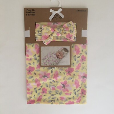 NEW Baby Swaddle Wrap Cocoon Blanket with Headband Floral Newborn Gift Set