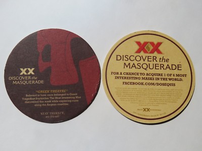 Bier Untersetzer ~ 2011 Dos Equis Lager ~ Discover The Masquerade ~ Greek