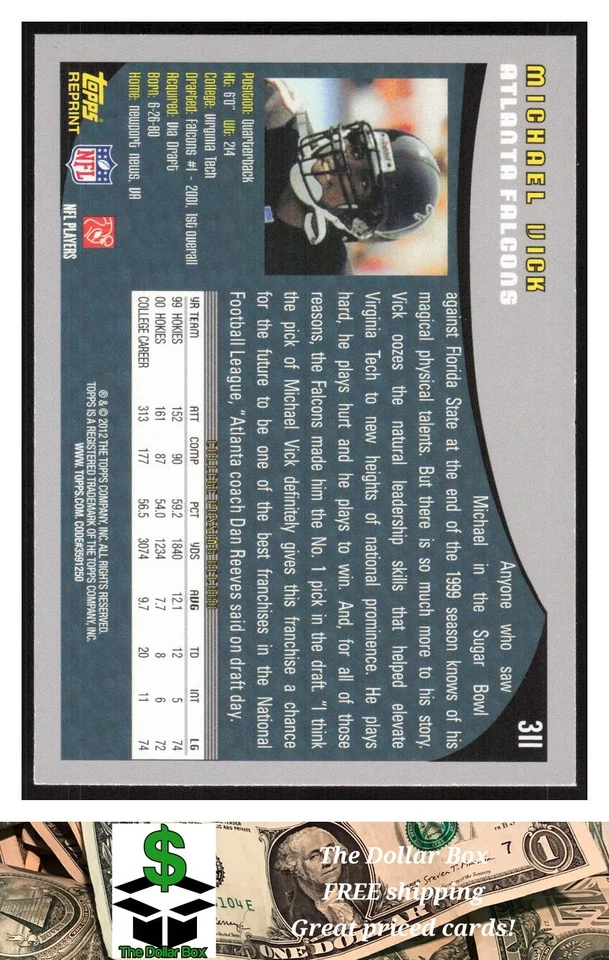 2012 Topps Rookie Reprint #311 Michael Vick - Atlanta Falcons - Image 2 of 2