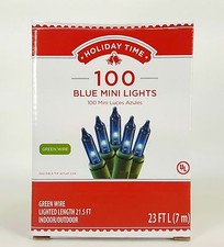 100PK Holiday Time Blue Mini Light Green Wire Indoor Outdoor 23 Long