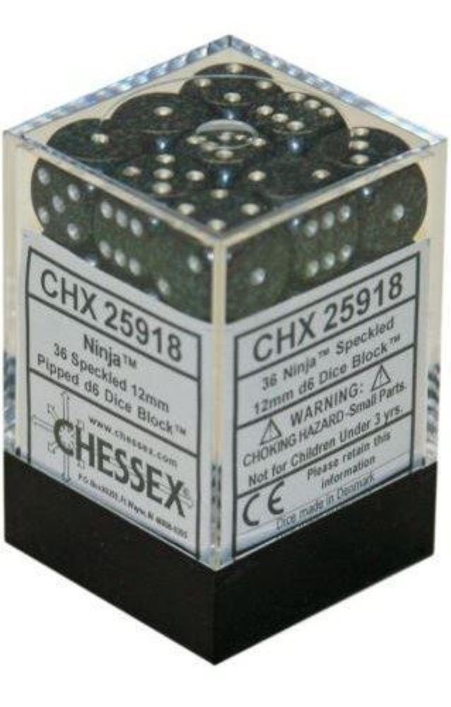 Chessex Dice d6 Sets Ninja Speckled 36 12mm Six Sided Die CHX