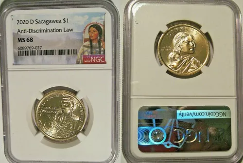 2020 D Sacagawea Dollar Anti Discrimination Law NGC MS 68 Native American Slab