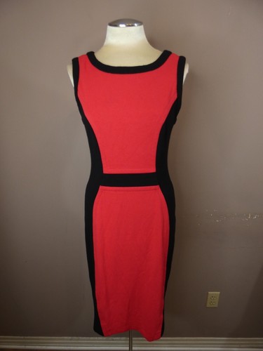 Yoana Baraschi Women's L Knit Sheath Dress Red & Black Sleeveless Stretch - Picture 9 of 9