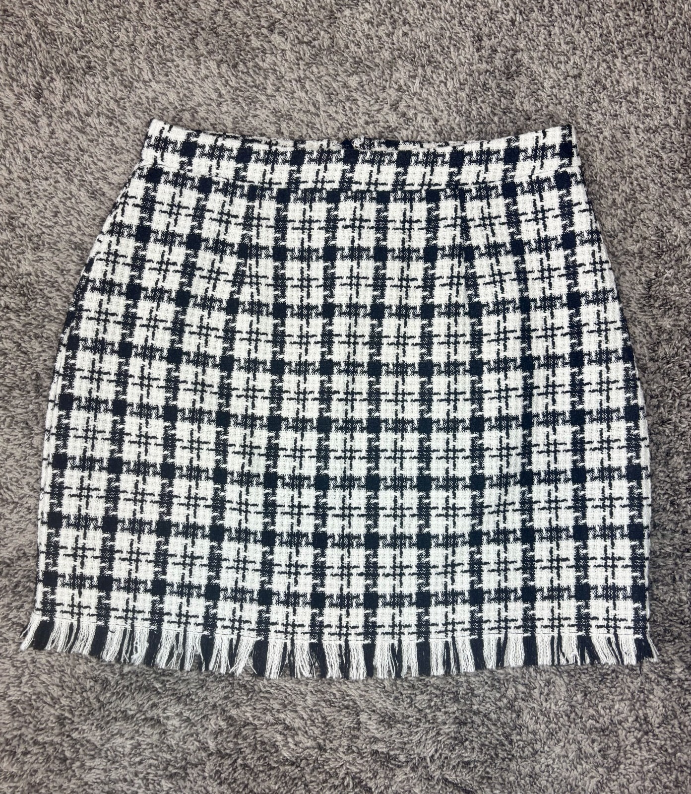 Hyfve Womens Mini Skirt Black White Houndstooth Polyester Frayed Hem Size Medium-image