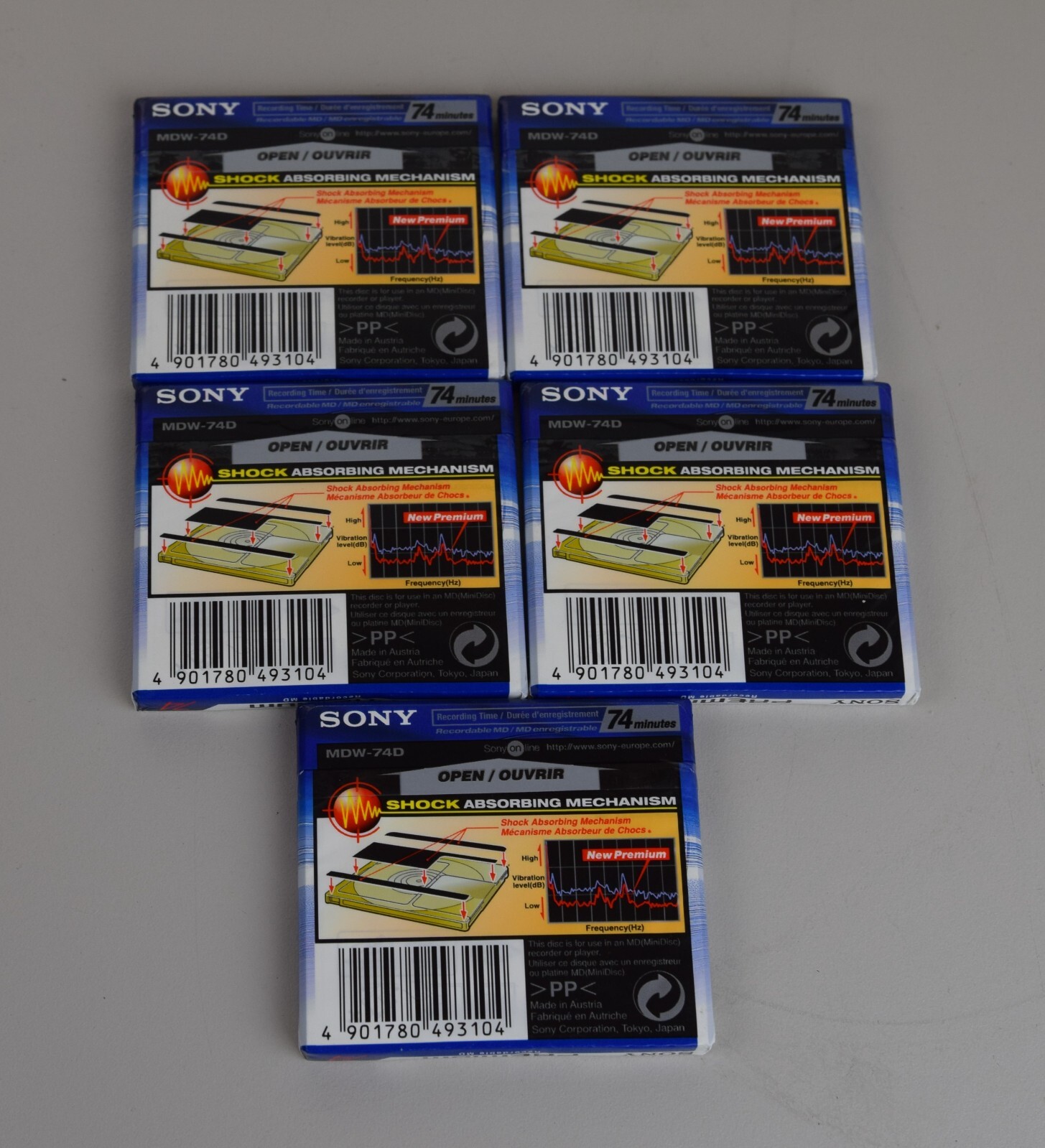 Thumbnail - 5 Stück Sony Mdw-74d Minidisc Premium Shock Absorbing Nagelneu