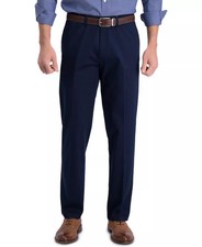 Haggar Men  s Khaki Pants 32x30 Navy Premium Iron Free Straight Fit Flat Front