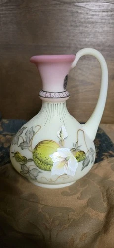 Fenton Art Glass Hand Painted Burmese Pitcher Limited Edition