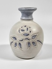 Studio Pottery Vase Blue White Carved Floral ...