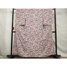 Heiwaya Kimono Small Pattern Dyed Fan Flower Bird Pure Silk Used Japan