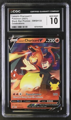 #ad 🔥🔥 CGC 10 Lance#x27;s Charizard V Black Star Promos SWSH133 2021 Celebrations $74.99