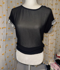 Wet Seal Womens Black Sheer Chiffon Sequin Tr...