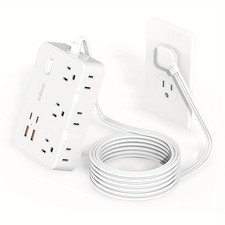 SUPERDANNY Extension Cord,Flat Plug Surge Protector Power Strip,10Ft 8 AC 4