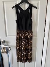 MAGGY LONDON Size 6 A-Line Dress Black Brown Sleeveless Y2K Stretch Abstract Art