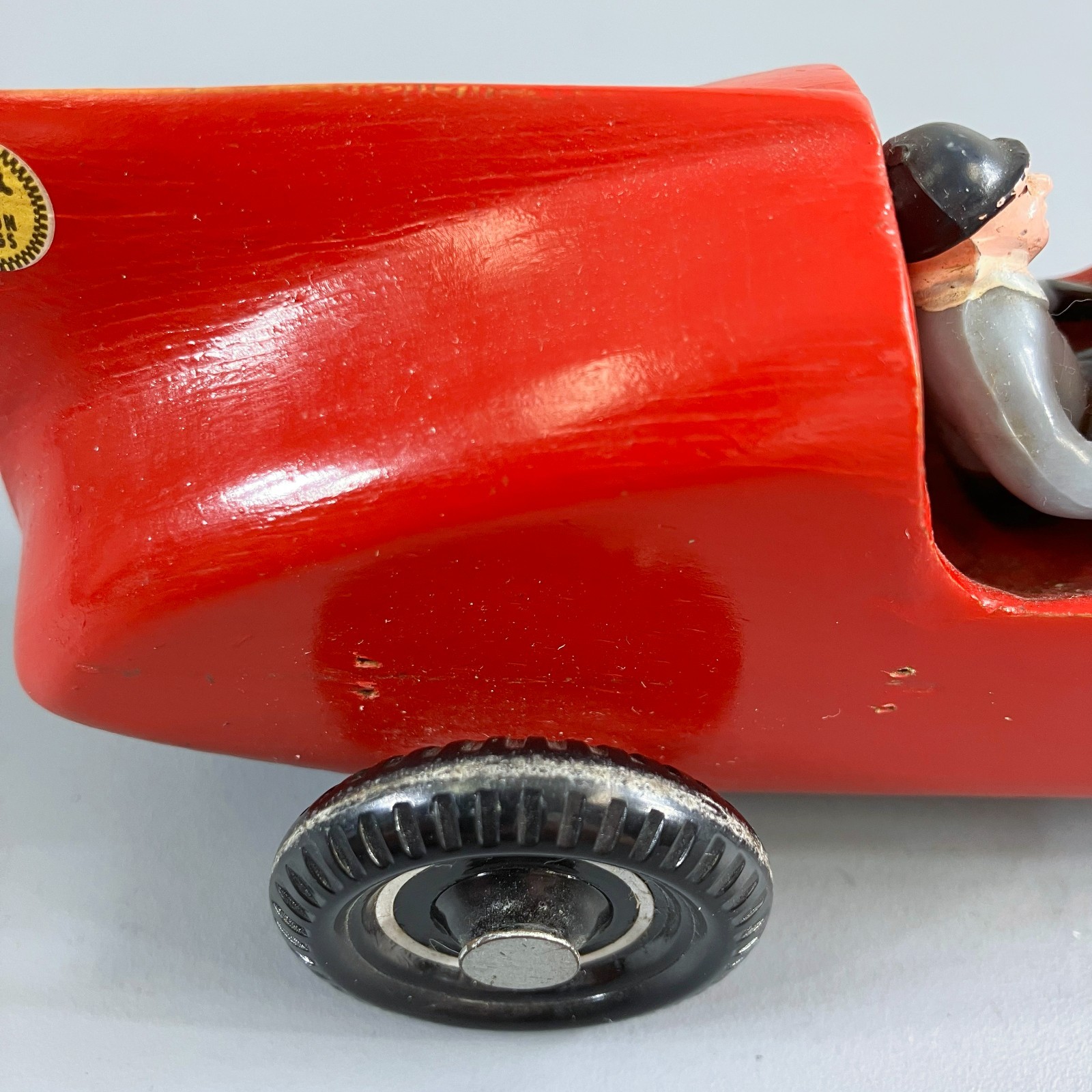 Handmade Custom Pinewood Derby Race Car Red, Vintage 1960s w Decals