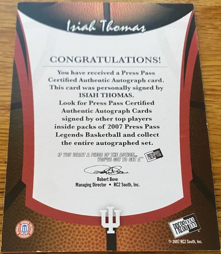 Press Pass Исайя Томас НАДПИСЬ С АВТОГРАФОМ Надпись Никнейм «Зик» СУПЕРРЕДКИЙ!! - Изображение 2 из 2