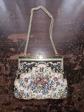 Vintage Floral Tapestry Handbag Gold Chain Kiss Lock Baroque Evening Purse