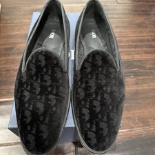 Men's Christian Dior Timeless Loafer Black Oblique Velvet Sz 45