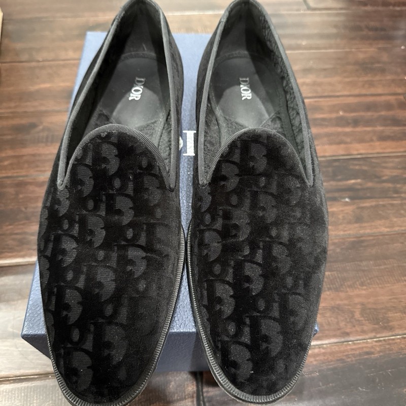 Men's Christian Dior Timeless Loafer Black Oblique Velvet Sz 45