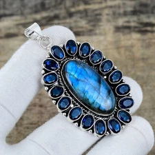 Natural Labradorite Gemstone Handmade 925 Sterling Silver Jewelry Pendant Gift