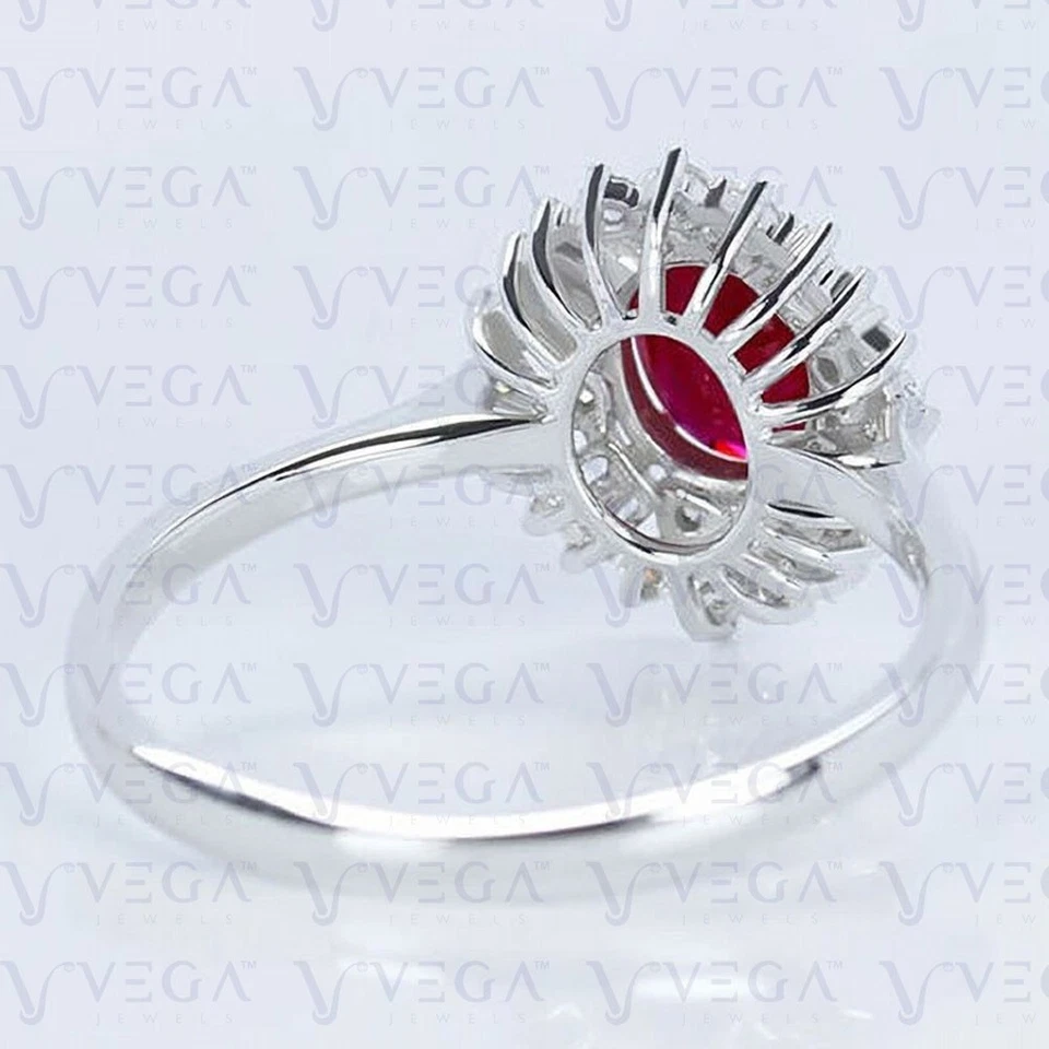4.20Carat Oval Shape Natural Ruby and Diamond Cluster Ring 950PT Platinum Plated - Image 3 of 4