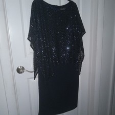Jessica Howard Sz 14 Formal Mother Of The Bride Navy Sheath Sequin Capelet Lined