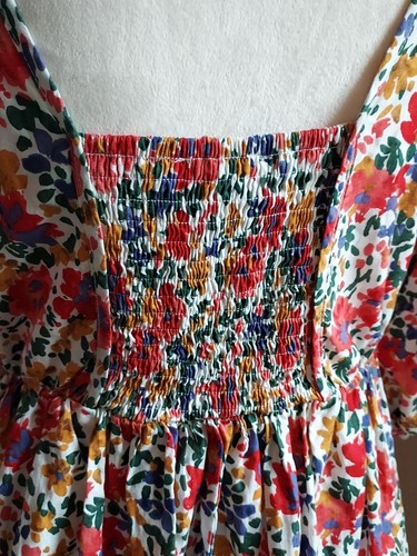 Vestido PINCH Azul Floral Algodón Solero Mangas Abullonadas Algodón Talla Grande - Imagen 3 de 14