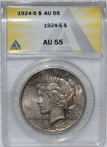 1924-S  Peace Dollar  $1  ANACS  AU 55  - 90% Silver