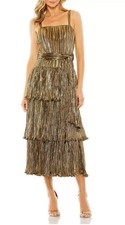 Mac Duggal NWT Ruffle Tiered Buckle Detail Dress in Antique Gold Size 6 NEW $398