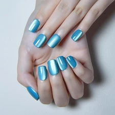 evpct Sky Blue Cat Eye Extra Short Square Press on Nails, Petite Short Square...