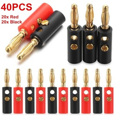 40Pcs Gold Plated 4mm Banana Plugs Audio Jack Speaker Wire Cable Screw Connector