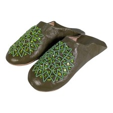 Fair Trade Damen Marokkanisch Babouche Hausschuhe Green
