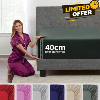 PRIME LINENS 02 30CM/40CM Fitted Sheets Extra Deep Single Double King Super King Size Bed Sheets