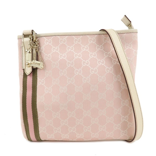 GUCCI Sherry GG Shoulder Bag Pink Ivory Canvas Leather 144388 Auth Used