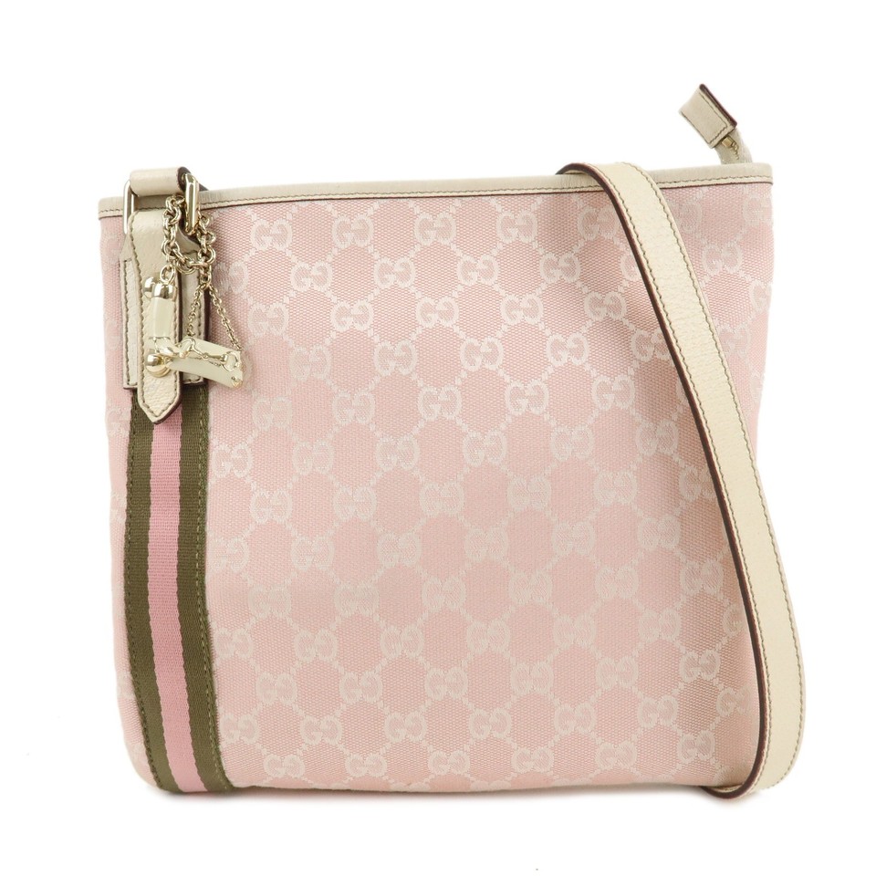 GUCCI Sherry GG Shoulder Bag Pink Ivory Canvas Leather 144388 Auth Used