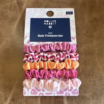 Roller Rabbit Satin Scrunchie Set Pink Orange Multicolor Fabric Hair Twisters