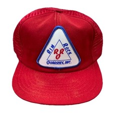 Vintage Trucker Hat Cap Snap Back Red Rim Rock Quarries 1980s Patch USA Made