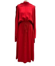 VALENTINO Red Long Sleeve Dress M Rayon Blend Classic Style