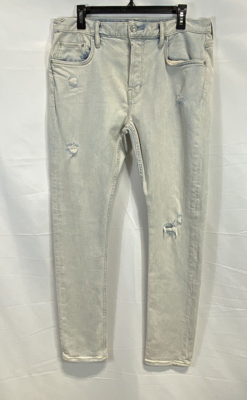 AllSaints Men's Cigarette Damaged Skinny Jeans Light Blue Distressed Sz 34x32