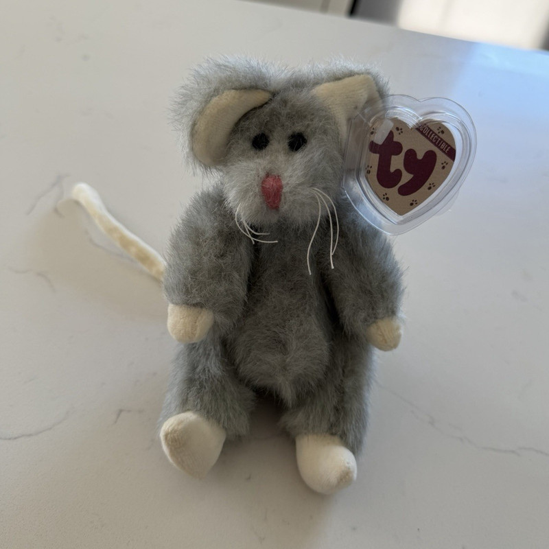 Ty Attic Treasures Squeaky Gray Mouse Beanbag Plush 1993 MPN 09336 Tags