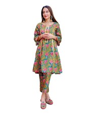 Women's Cotton Blend Floral Printed Kurta Pant Set