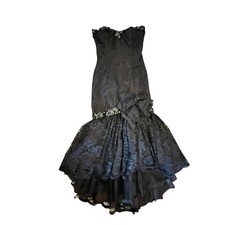 VTG 1980 s ZUM ZUM Black Lace Strapless Mermaid Fishtail Dress / XS/ Gothic Prom