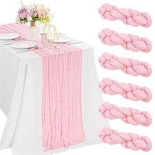 6 Pieces 10FT Cheesecloth Table Runner Boho Gauze Fabric 35" x 120"-6 Pack Pink