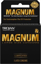 Trojan Magnum Large Sized Lubricated Latex Condoms 3-Count Extra Comfort Secure