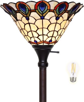 Tiffany Lamp Floor Lamp Stained Glass Peafowl Bedside Lamp Reading Desk Light...