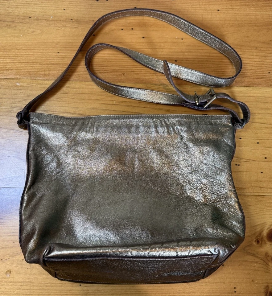 VTG Furla Leather Metallic Bronze Crossbody Shoulder Bag Y2K Made In Italy - Image 2 of 4