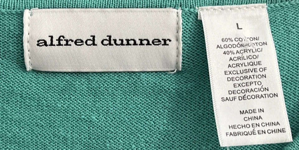 Alfred Dunner 女士毛衣上衣绿色花卉大号棉混纺珠饰套衫 — 第 3/4 张图片