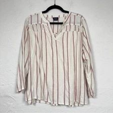 Splendid Linen White Pink Striped Blouse Women’s XL Beachy Breathable Casual Top