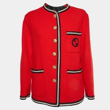 Gucci Red Wool Blend Tweed Braided Trim Jacket S